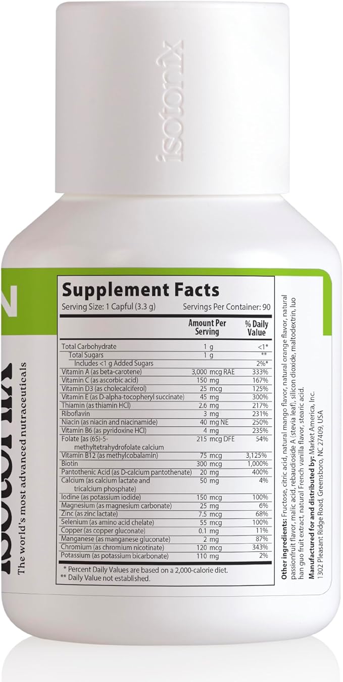 Isotonix Multivitamin Powder Without Iron – Methylated B Vitamins Antioxidant &amp Mineral Support – Fast-Mix Isotonic Delivery – Vegetarian Gluten-Free Non-GMO – Natural Fruit Flavor – 90 Serving