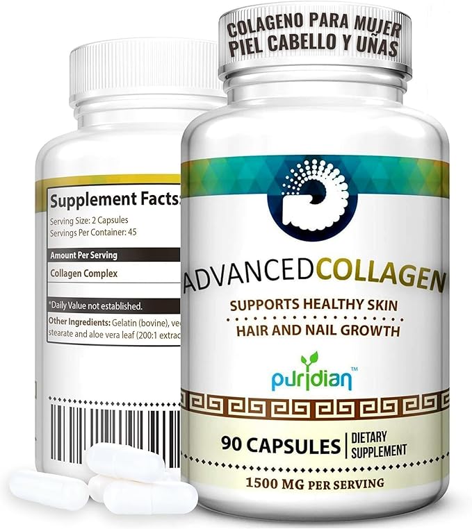 Hydrolyzed Collagen Capsules for Women – Hair Skin Nails &amp Joint Support – Advanced Collagen Supplement – 90 Capsules | Colágeno Hidrolizado para Mujer