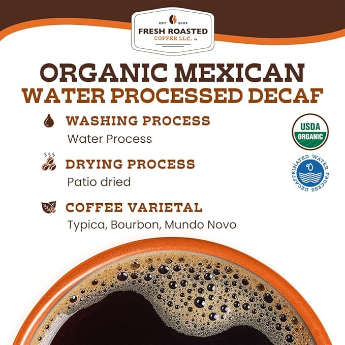 Fresh Roasted Coffee Organic Mexican Water-Processed Decaf | USDA Organic 100% Single Origin Kosher | Medium Roast 5 lb (80 oz) Ground