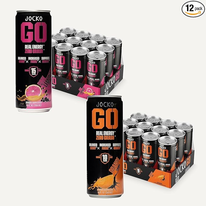 Jocko GO Energy Drink Bundle - Orange &amp Pink Lemonade (24 Cans) 2 Flavors