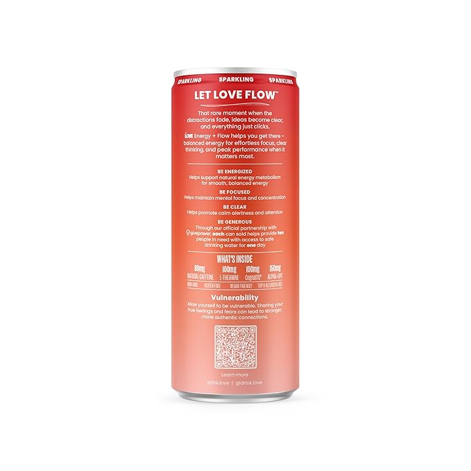 Be LOVE Energy + Flow Drink – 80mg Natural Caffeine L-Theanine &amp Alpha-GPC for Clean Calm Focus – Zero Sugar Low Calorie 100% DV B-Vitamins – Non-GMO Vegan – 12 fl oz (Pack of 12) (Grapefruit)