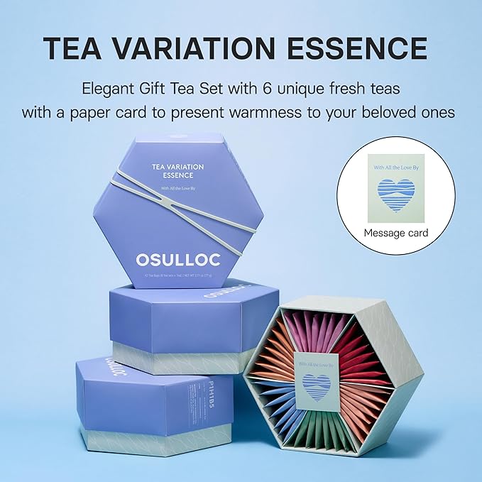 OSULLOC TEA VARIATION ESSENCE (42 Count 6 Types x 7 ea) Premium Tea Gift Set Special Thank You Card attached