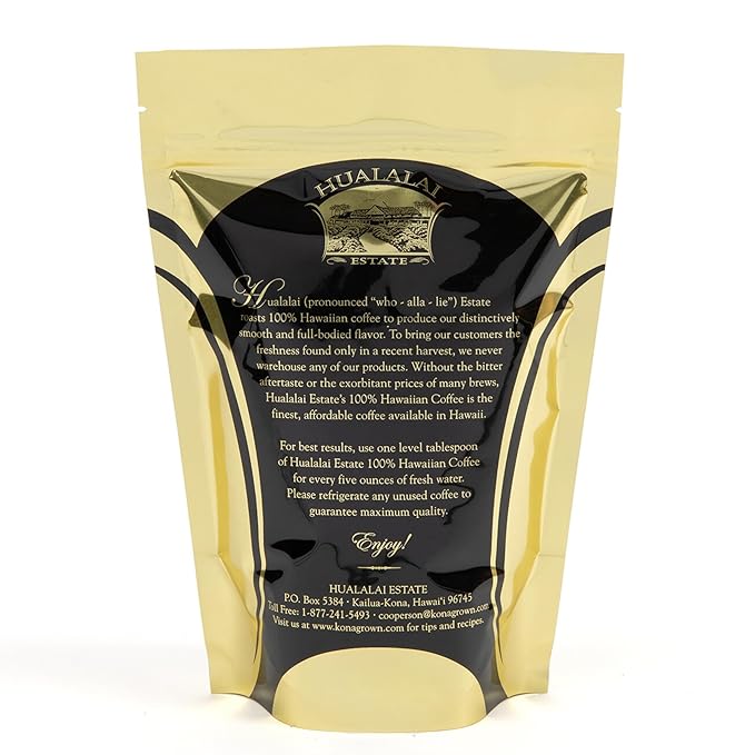100% Kona Coffee - Peaberry Medium Dark Roast Blend by Hualalai Estate - 7 oz Premium Ground Kona Grown Coffee