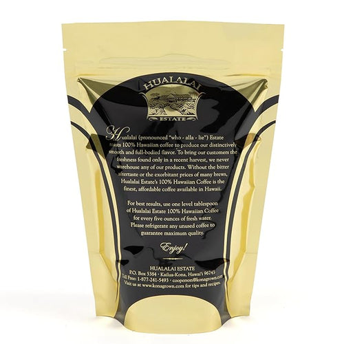 100% Kona Coffee - Peaberry Medium Dark Roast Blend by Hualalai Estate - 7 oz Premium Ground Kona Grown Coffee