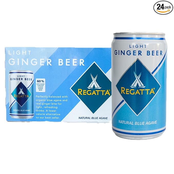 Light Ginger Beer by Regatta Craft Mixers Premium Mixer with All-Natural Ingredients and Organic Blue Agave Case of 24 Sleek Cans 7.5oz Each