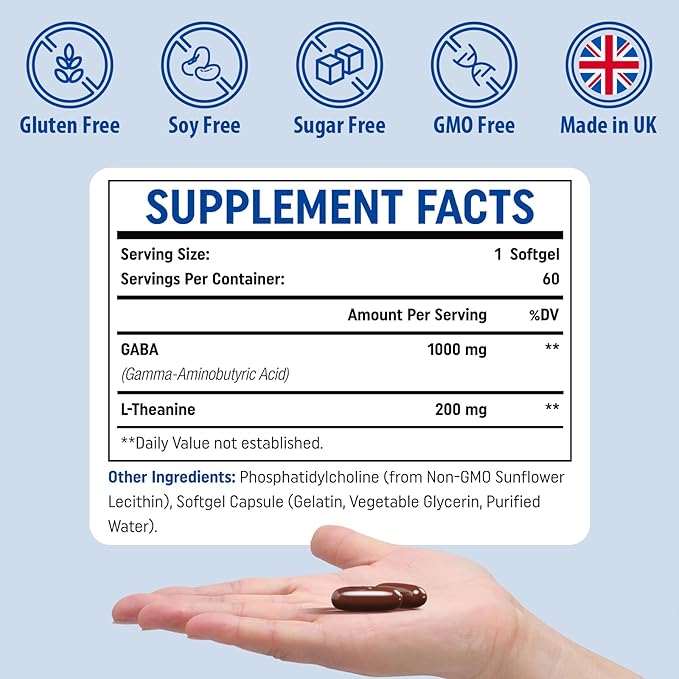 Liposomal GABA with L-Theanine 1200mg - 2 Pack High Bioavailable GABA Supplements120 Capsules for Adults