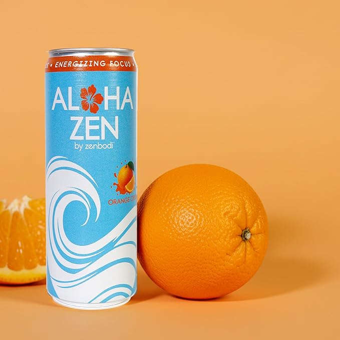 Zenbodi Aloha Zen Orange Crush - AWAKEN Functional Beverage - 12 Pack Energy Drink Zero Sugar Energy Drinks with L-Alpha GPC Caffeine and L-Theanine