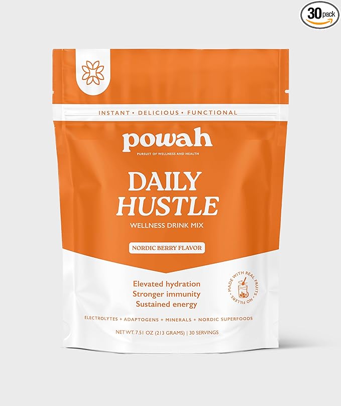 Daily Hustle Wellness Drink – Electrolytes Adaptogens &amp Immunity Support. 30 Sugar-Free Servings. Clean Superfoods. Nordic Berry Flavor.