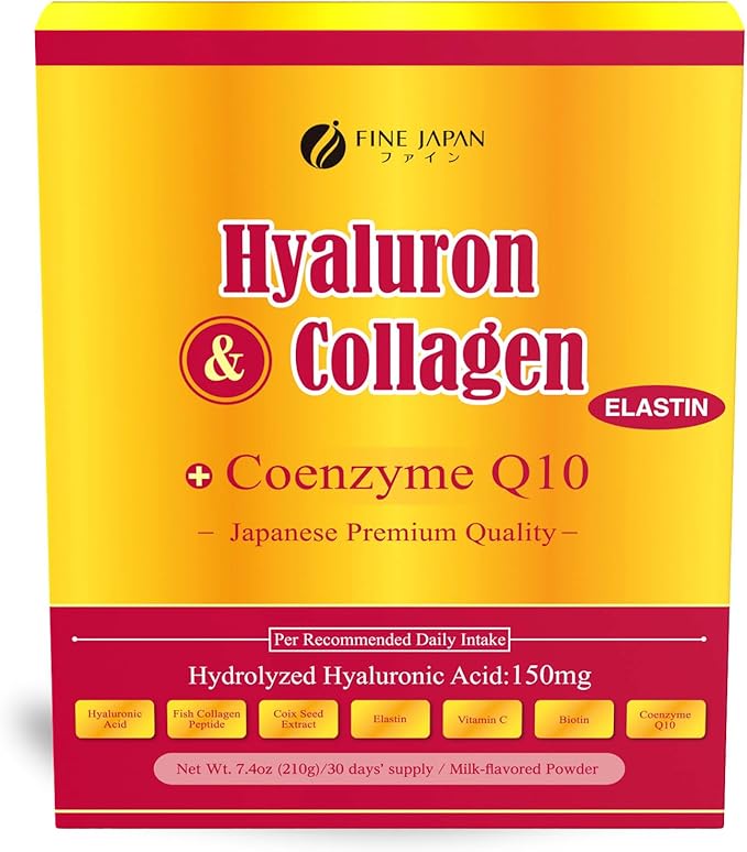 FINE JAPAN Premium Marine Collagen Powder with Hyaluronic Acid CoQ10 &amp Elastin - Non-GMO - 30 Servings (210g / 7.4oz) Made in Japan