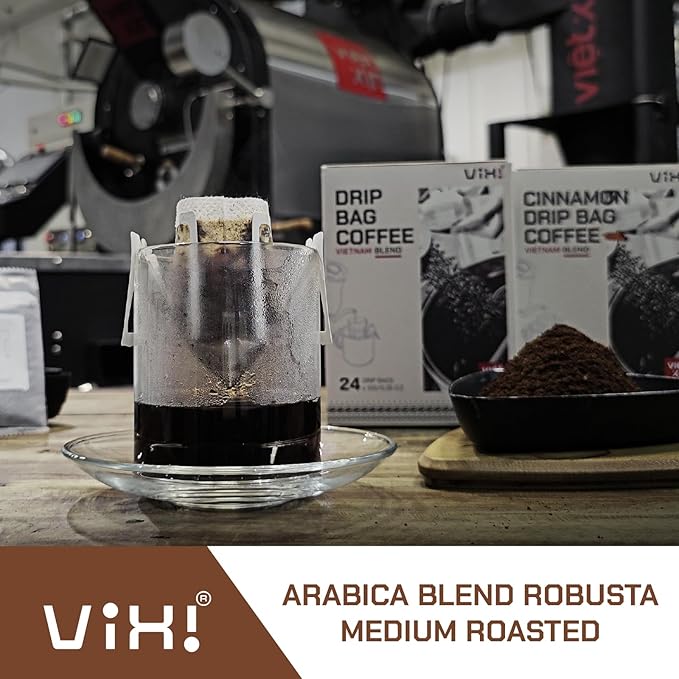 VIXI Drip Coffee Blended 24 Bags Ground Coffee Medium Roast Hanging Ear Arabica Blend Robusta Smooth and Balanced Flavor Single Serving Natural Vietnamese Coffee
