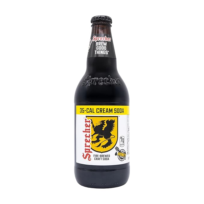 Sprecher Low Calorie Cream Soda in 16 fl oz Glass Bottles (12 Pack) Fire Brewed Craft Cream Soda with Real Honey Naturally Flavored Gourmet Soft Drink