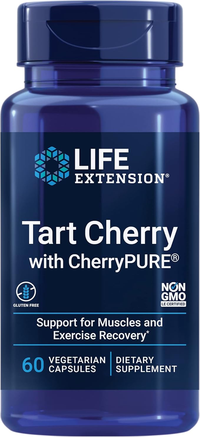 Life Extension Tart Cherry with CherryPURE® anthocyanins oxidative Stress Muscle Recovery Exercise Support Muscle Comfort Vegetarian Gluten-Free Non-GMO 60 Capsules