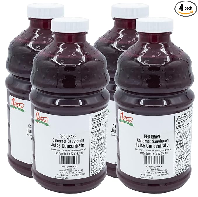 Nature Blessed 100% Pure Cabernet Sauvignon Red Grape Fruit Juice Concentrate - 4 Quarts (4-32 fl oz bottles) Great for Home Brewers Vintners Spirits Smoothies