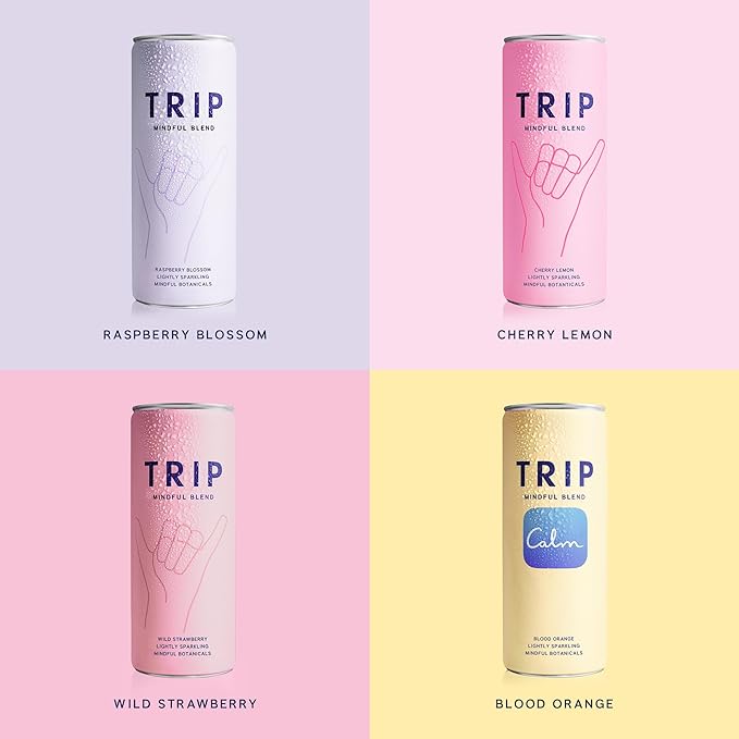 TRIP Lightly Sparkling Adaptogen Seltzer Non-Alcoholic Mocktail with Magnesium Ashwagandha Lions Mane &amp L Theanine No Added Sugar Vegan Citrus Berry Variety Pack 12 Oz 12Pk