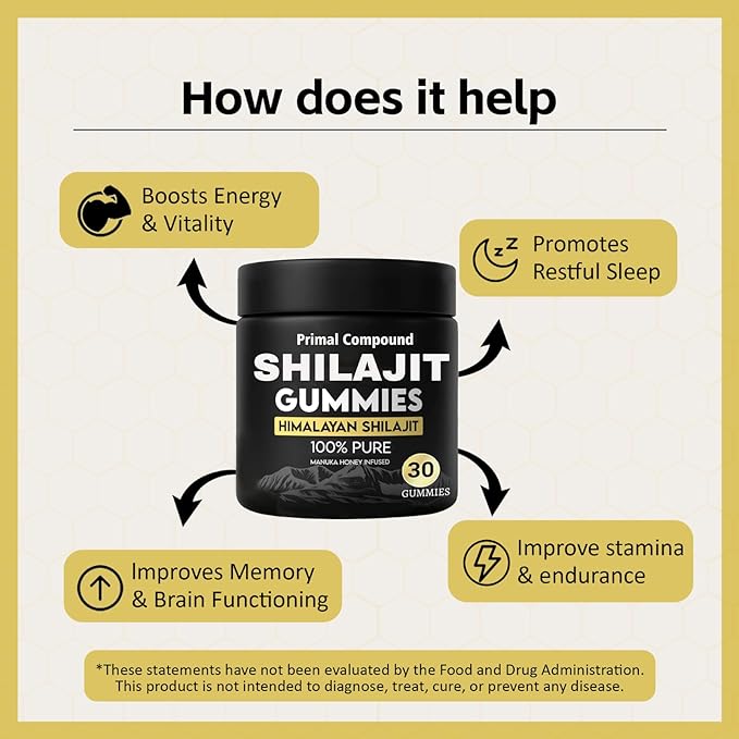 Primal Compound Shilajit Gummies Rich in Trace Minerals and Fulvic Acid Non-GMO Boost Energy and Immunity - 30 Gummies