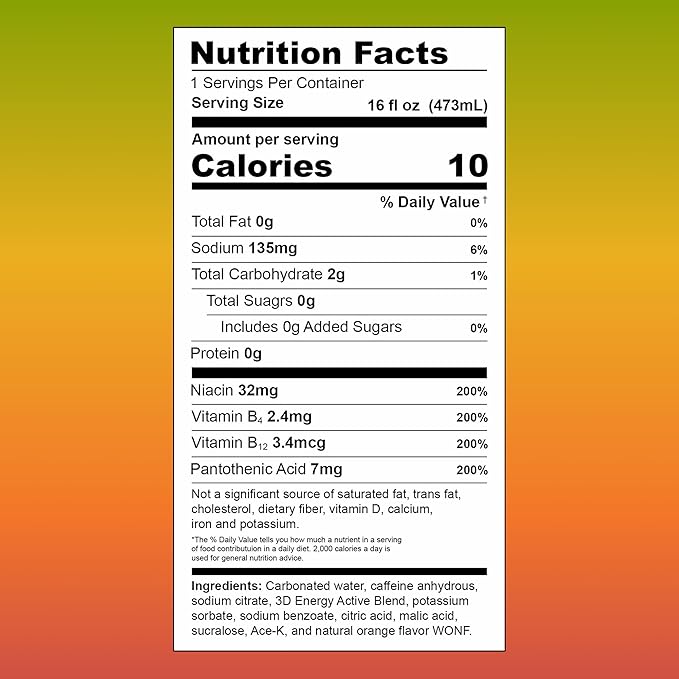 3D Sugar-Free Energy Drinks Spicy Mango - Clean Energy Drink with 200mg Caffeine Taurine &amp L-Carnitine - Pre Workout Fitness Drink for Gym Exercise &amp Everyday Performance