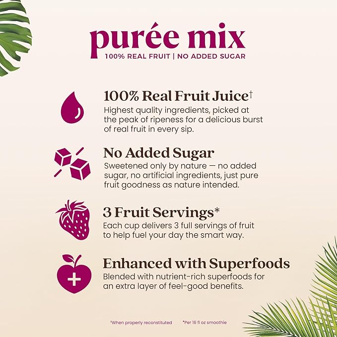 Smartfruit Harvest Greens + Detox – 100% Real Fruit Purée with Kiwi Cucumber Kale Spinach Lemongrass Apple Banana – Great for Smoothies Juice Yogurt Cocktails Teas &amp More – 48oz