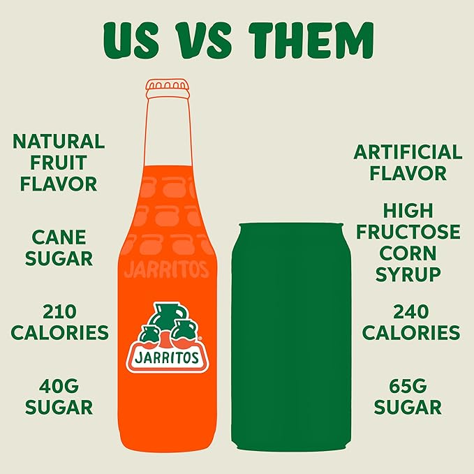 Jarritos - Mexican Soda Soft Drinks Mandarin (17.7 oz 524ml) 24 Bottles - Made with Real Cane Sugar - 0g Fat - Made in Mexico - Natural Flavor Soda Pop - Party &amp BBQ Beverages
