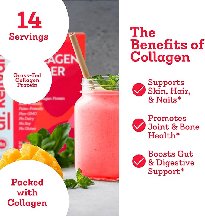 Dr. Kellyann Collagen Cooler – Mango | 15g Grass-Fed Collagen Protein per Serving | Keto &amp Paleo Friendly Non-GMO Dairy-Free | 14 Servings