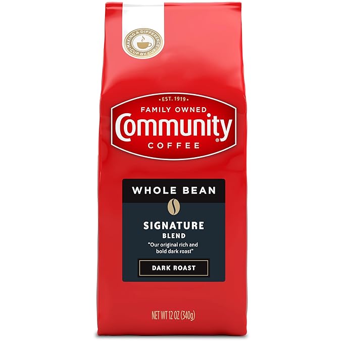 Community Coffee Signature Blend Whole Bean Coffee Dark Roast 12 oz Bag (Pack of 6)