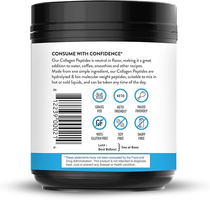 Sandhu's Grass-Fed Hydrolyzed Bovine Collagen Peptides Powder Unflavored | Supports Youthful Skin Hair Nails Mobility &amp Flexibility | for Men &amp Women | 1 lb 22 Servings