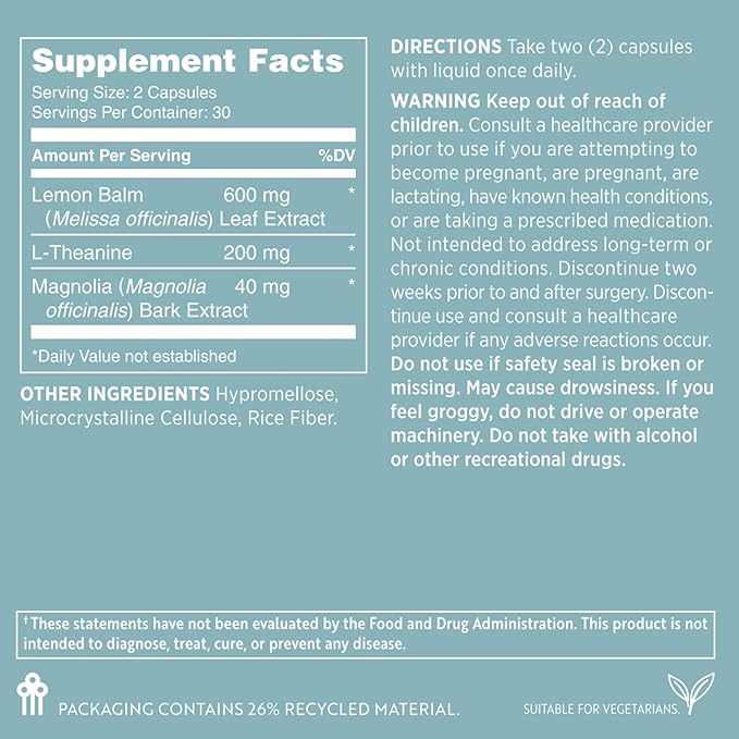 Nu Skin MYND360 Feel Calm with L-Theanine | 60 Capsules | Supports Relaxation &amp Calm Mindset | L-Theanine 200mg Lemon Balm Leaf &amp Magnolia Bark Extract | Calm Aid for Daily Wellness | Vegetar