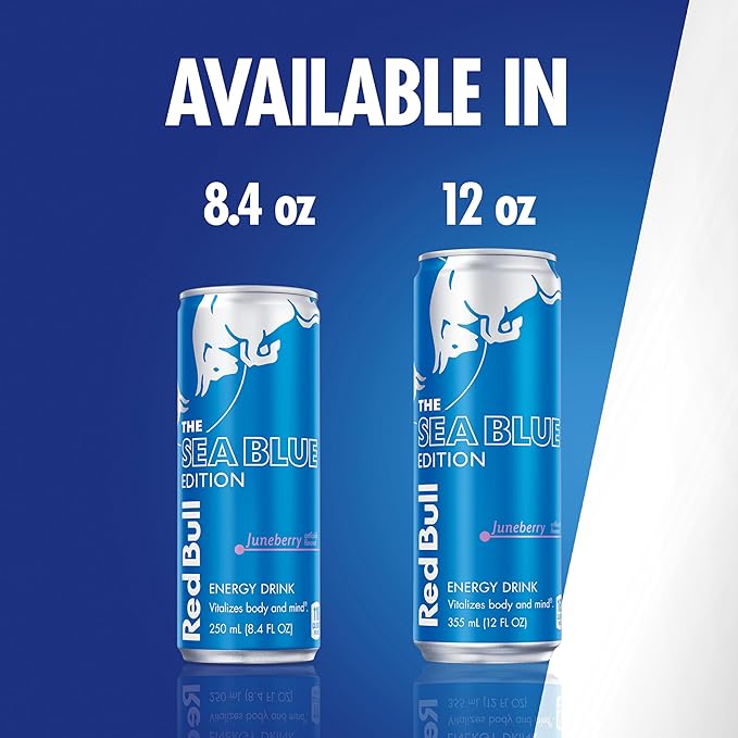 Red Bull Sea Blue Edition Energy Drink Juneberry with 114mg Caffeine plus Taurine &amp B Vitamins 12 Fl Oz Pack of 24 Cans (6 Packs of 4)