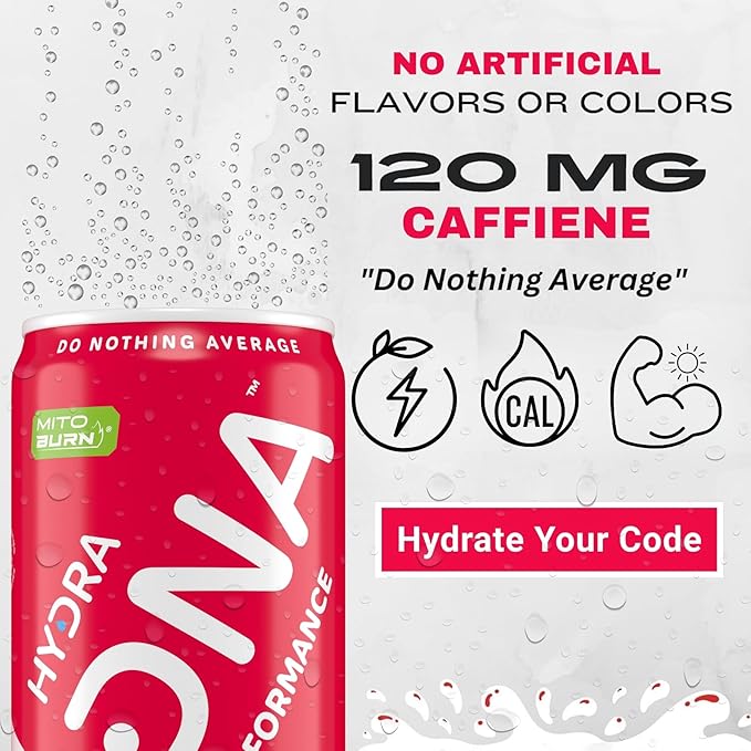 HYDRADNA- Clean Performance Drink Zero Sugar | For Natural Fuel Alertness Boost Stamina120 mg Organic Caffeine Natural Flavors Zero Sucralose Clean Ingredients (12 Pack) (12 Pack Watermelon)