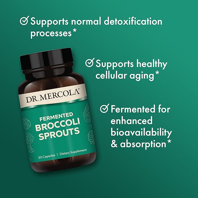 Dr. Mercola Organic Fermented Broccoli Sprouts - Provides Super Antioxidants - Supports Detoxification Processes - Organic Whole Broccoli - Non-GMO Gluten-Free &amp Soy-Free - 30 Capsules (30 Servin