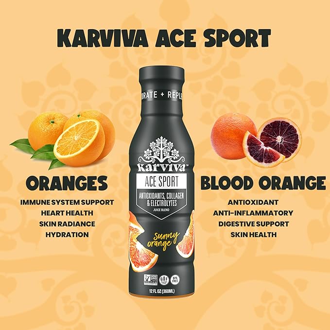 KARVIVA ACE Collagen Juice Energy Recovery Healthy Joints Skin &amp Hair Antioxidants Marine Collagen Electrolytes Low-Sugar Low-Calories Non-GMO Vitamins (6 BPA-Free Bottles12 fl oz Each)