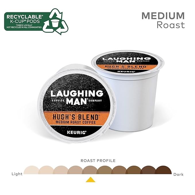 Laughing Man Hugh's Blend Keurig Single-Serve K-Cup Pods Medium Roast Coffee 60 Count (6 Packs of 10)