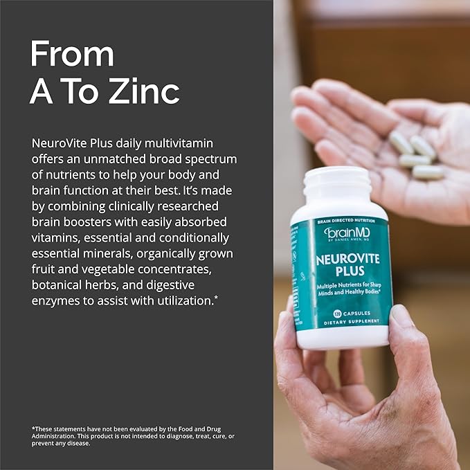 BRAINMD Dr Amen NeuroVite Plus - 120 Capsules Pack of 2 - Multivitamin &amp Mineral Supplement - Enhanced with Phytonutrients Enzymes &amp Whole Foods - Gluten Free - 60 Total Servings