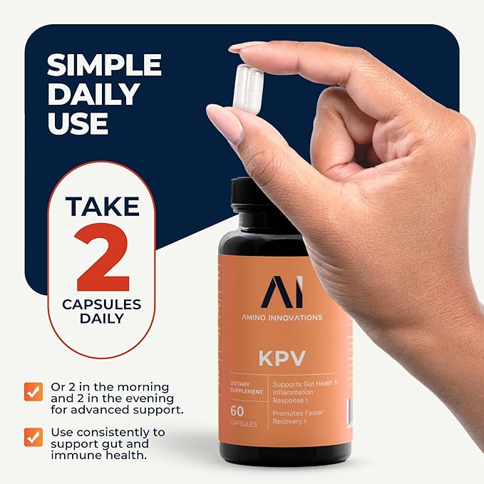 Amino Innovations KPV Peptide Supplement with Lysine–Proline–Valine for Immune Support Gut Health and Overall Wellness - Non-Stimulant Hormone-Free Formula for Daily Use - 60 capsules (30 servings)