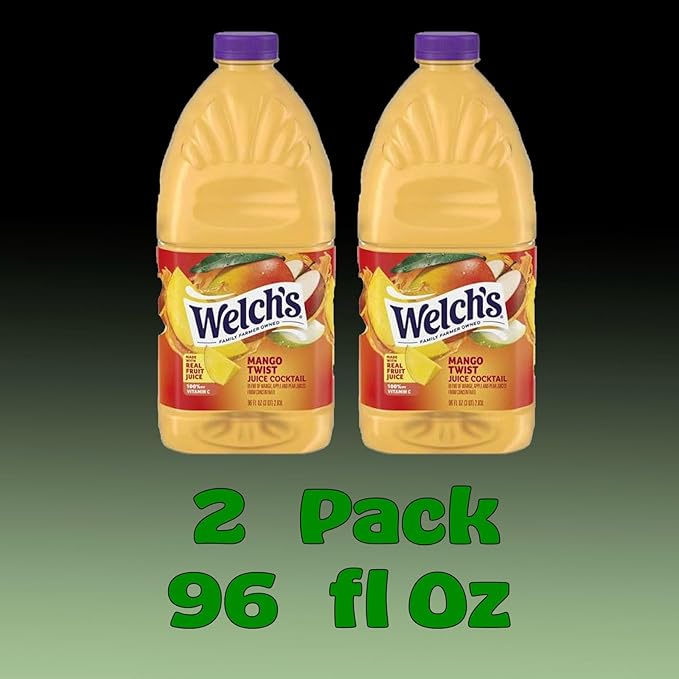 Welch's Mango Twist Juice Drink 96 fl oz Plastic Bottle 2 Pack + 15 Sugarcane Disposable Straws by KOOL8SHOP Infinite Deals