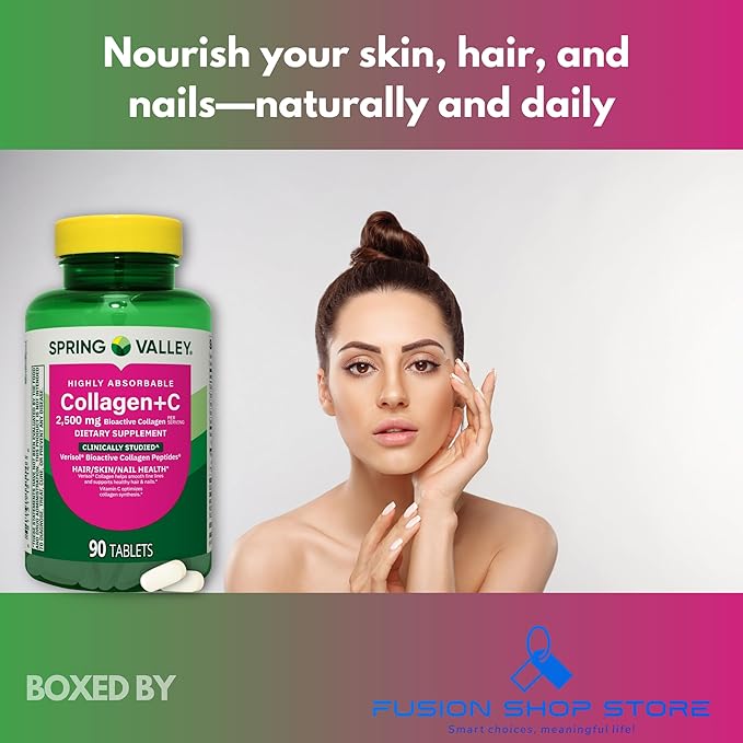 Collagen+Vitamin C- for Hair/Skin/Nail 2500mg 90 Tablets (Pack of 1) Boxed by Fusion Shop Store