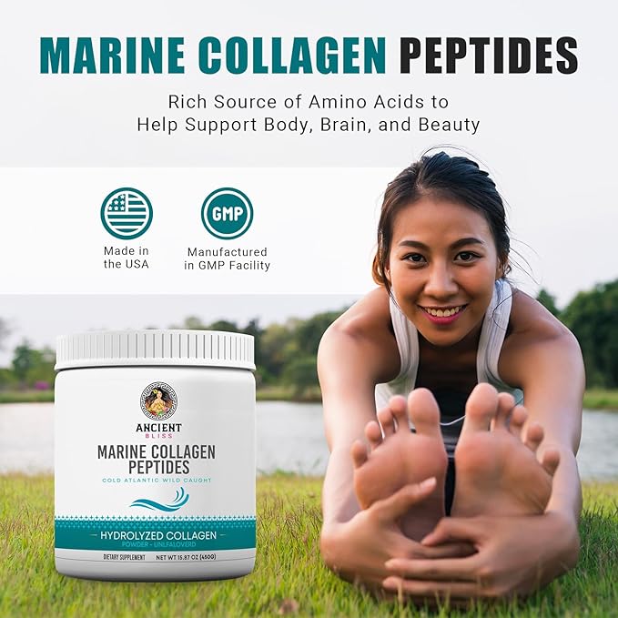 Ancient Bliss Wild-Caught Marine Fish Collagen Peptides Powder Flavorless Collagen Protein Supplement with Type 1 Non-GMO Gluten-Free Amino Acid Supplement for Skin Hair and Nails 15.87 Oz
