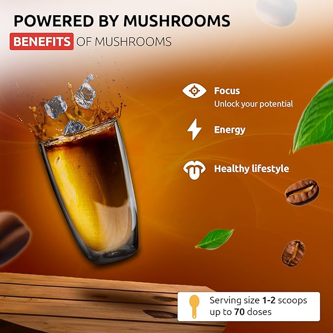 OldSoul Superfood Mushrooms Cappuccino Blend | Arabica Coffee | Approx. 70 Doses | Energy Focus Immunity | 14 oz (400 g)