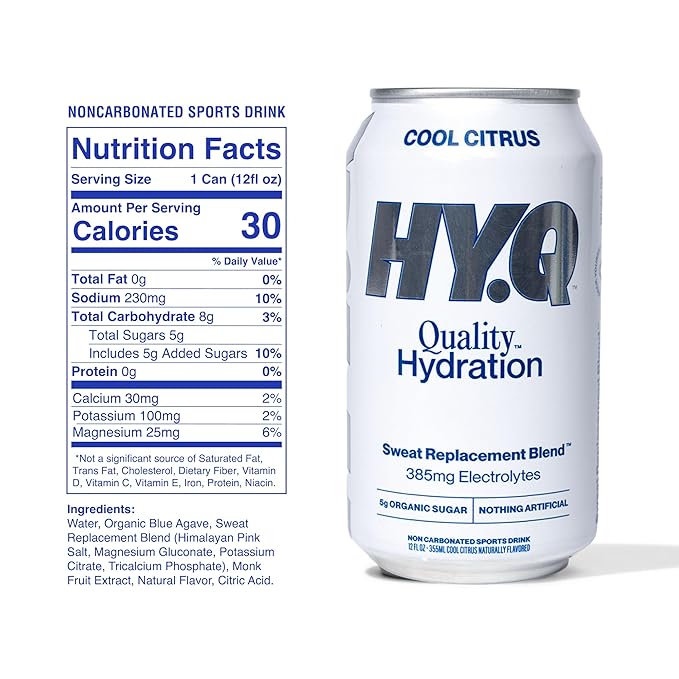 HY.Q Hydration Drink Cool Citrus 12 fl oz (12-Pack) Canned Sports Drink Quality Ingredients for Hydration Sweat Replacement Electrolytes Non-Carbonated Flavored Electrolyte Beverage