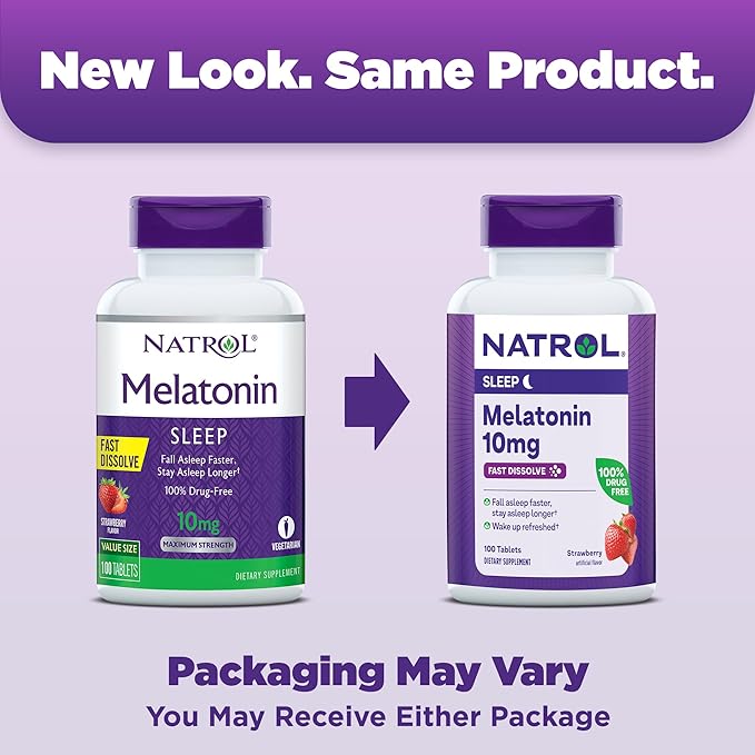 Natrol Melatonin 10mg Fast Dissolve 100ct &amp Biotin 10000mcg Fast Dissolve 60ct Strawberry Tablets Bundle for Sleep Hair Skin &amp Nails