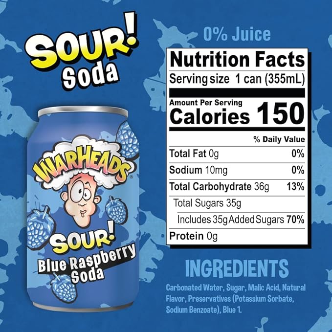 WARHEADS SODA - Sour Fruity Soda with Classic Warheads Flavors – Perfectly Balanced Sweet and Sour Soda - Warheads Candy Throwback Treat Soda Cocktail Mixer Pack of 5 12oz Cans (Sampler Pack)