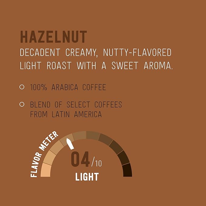 Amazon Brand - Happy Belly Light Roast Coffee Pods Hazelnut Flavored Compatible with Keurig 2.0 K-Cup Brewers 100 Count