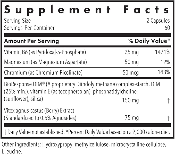 Allergy Research Group DIM Vitex - Supports Estrogen Metabolism - DIM with NAC and Vitamin B &amp Magnesium - 60 Servings - 120 Capsules