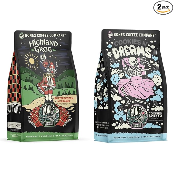 Bones Coffee Company Cookies 'N Dreams With Highland Grog 12 oz Ground Coffee 12 oz Bundle