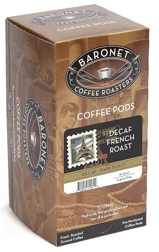 Baronet Coffee Pods [DECAF French Roast-54 Pods] Single Cup Use Like Senseo [3 Boxes of 18 Single Serve 10 Gram] Regular Strength [Dark Decaf French Roast]