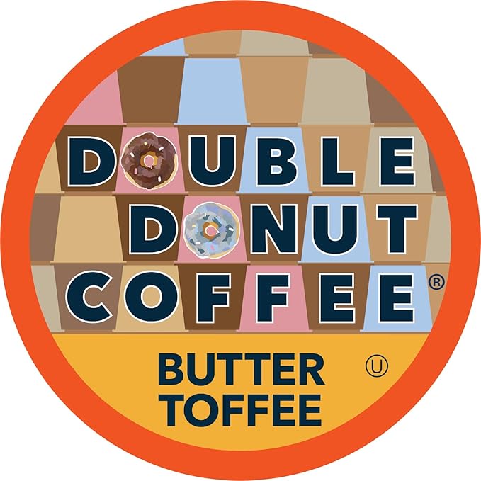 Double Donut Coffee Flavored Coffee PodsButter Toffee Coffee Single Serve Medium Roast Coffee for Keurig K Cups Brewers 80 Count