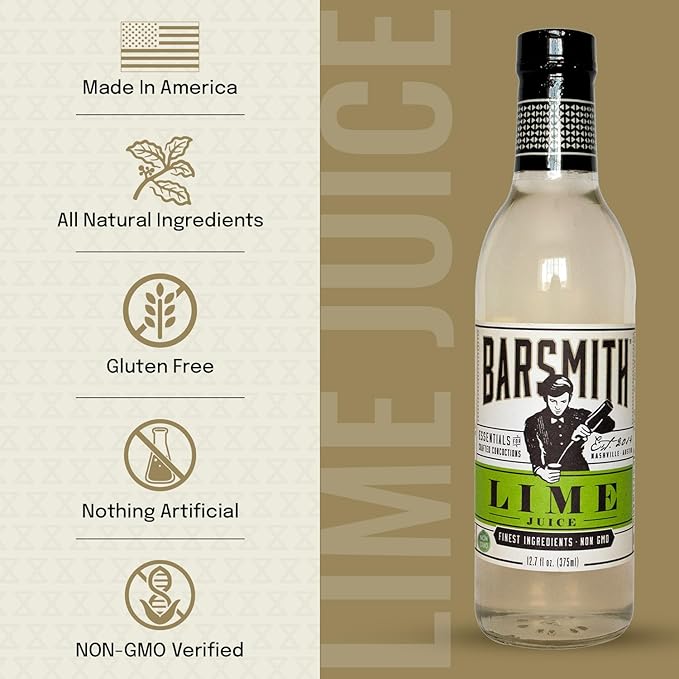 Barsmith Bar Essentials Sweetened Lime Juice - Lime Juice for Cocktails Made with Cane Sugar - No Artificial Flavors or Preservatives - Ideal for Margaritas Gimlets &amp Daquiris - 12.7oz (Pack of 6