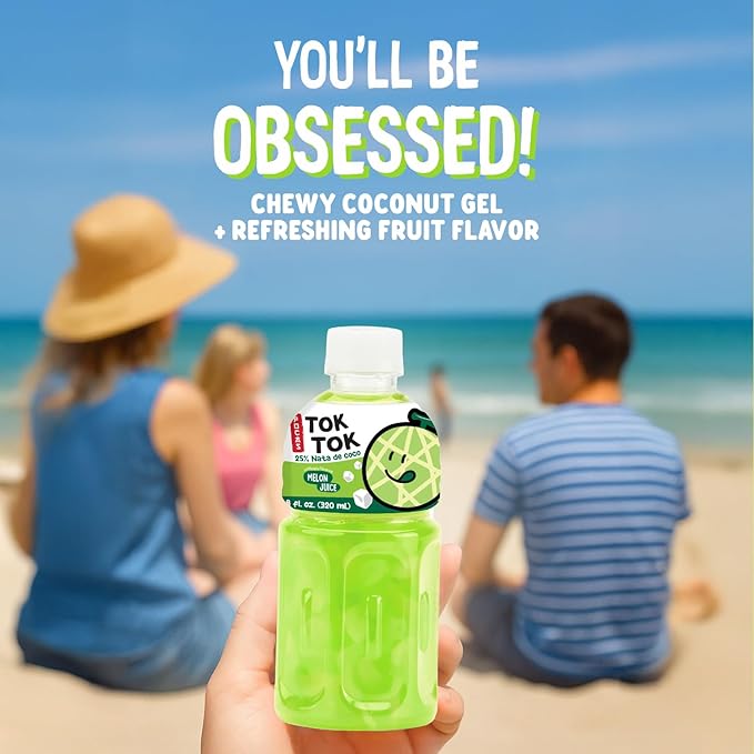 Pocas Toktok Melon Juice 12-Pack – Made with Real Fruit &amp Chewy Nata De Coco 8 Oz Each