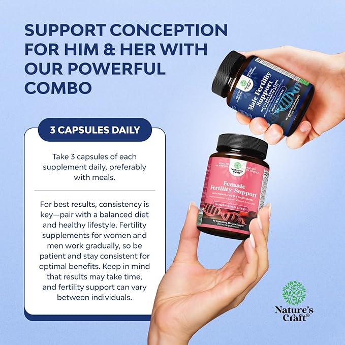 Fertility Supplements for Women &amp Men - Prenatal Vitamins Bundle with COq10 Folic Acid Choline Zinc D-Aspartic Acid - Hormonal Balance for Conception for Her &amp Him - Pre Natal Multivitamin