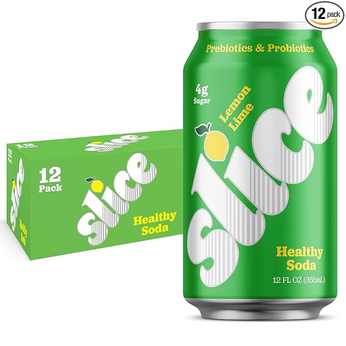 Slice Healthy Soda Lemon Lime Prebiotic &amp Probiotic Soda Pop 5g Fiber 35 calories 12 fl oz 12 Pack