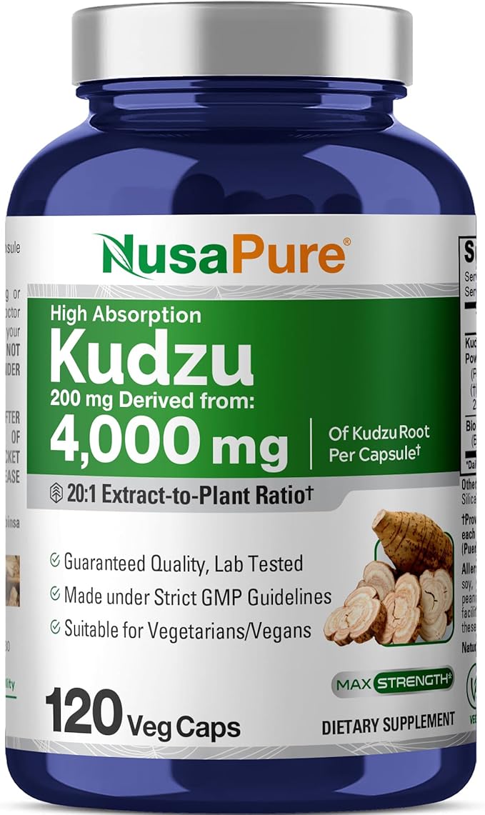 NusaPure Kudzu Root 20:1 Extract 200 mg Equivalent to 4000mg - 120 Veggie Capsules (Non-GMO Vegan Bioperine)